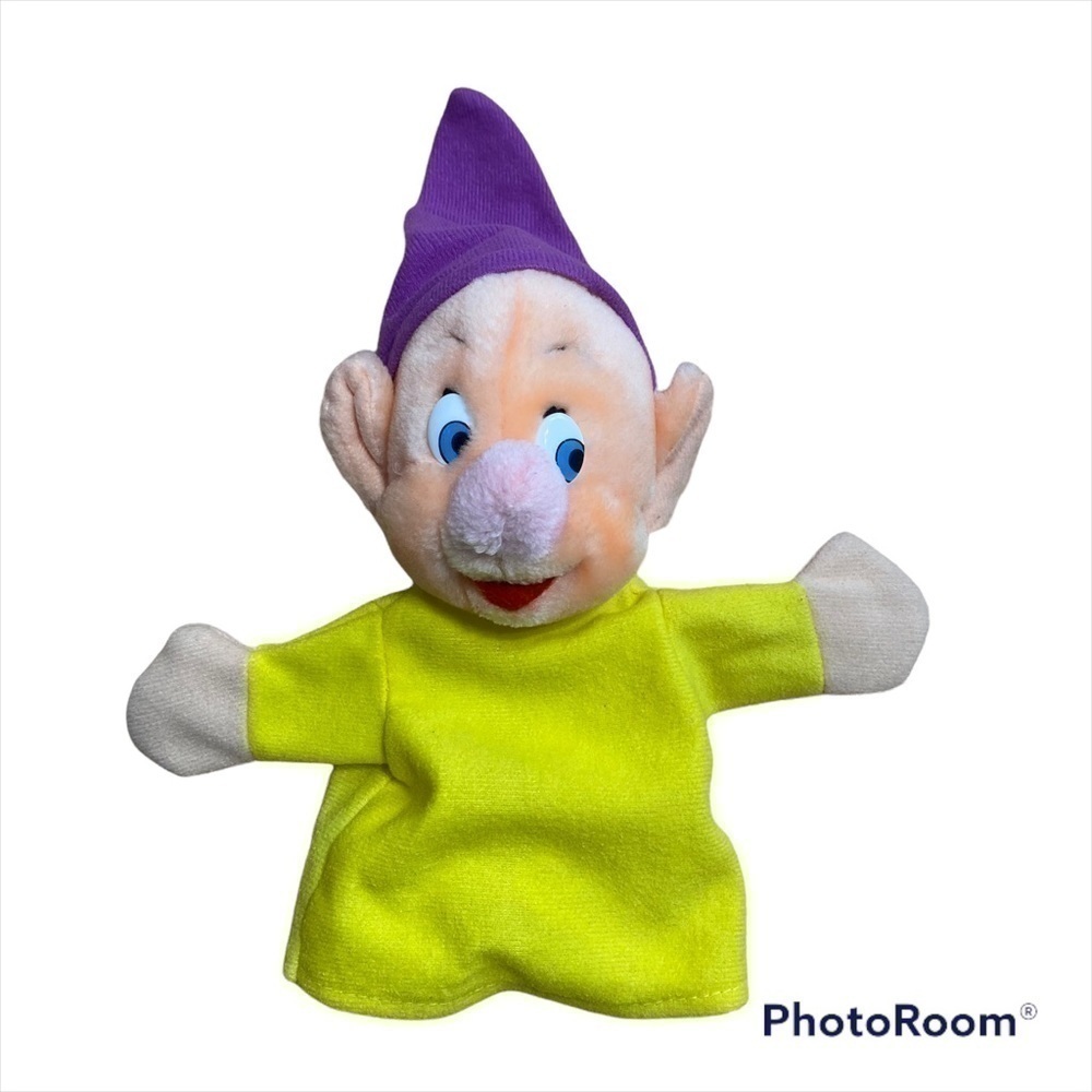Vintage Dopey Hand Puppet Disney Snow White & Seven Dwarfs Green Purple